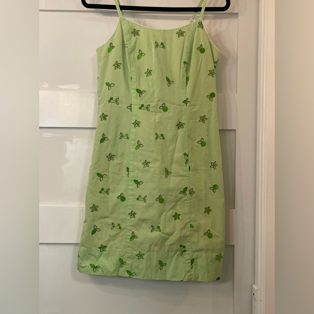 Vintage Lilly Pulitzer Dress Women’s Sz 2 Green Pink Floral Embroidered Sundress